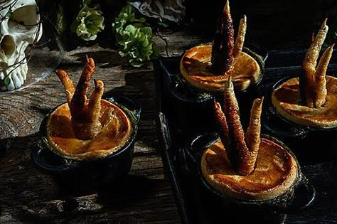 Witches Dinner Party, Cow Tongue Recipe, Elettra Wiedemann, Witches Dinner, Halloween Cheesecake, Dinner Halloween, Chicken Pot Pies, Mini Chicken Pot Pies, Halloween Entertaining