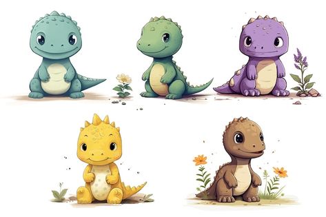 Vektor set süße babys, lustige tiere, gr... | Premium Vector #Freepik #vector #dino-watercolor #dino #aquarell-tiere #tier-zeichnung Dino Watercolor, Blue Dinosaur, Baby Funny, Brown And Blue, Flat Vector, Vector Illustrations, Yellow Purple, Vector Photo, Funny Babies