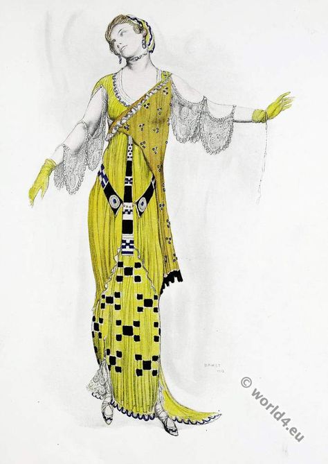 Art deco costume design. Léon Bakst. Mother of Venus Leon Bakst, Ivan Bilibin, Art Nouveau Fashion, Ballet Russe, Theatre Costumes, Ballet Costumes, Russian Artists, Art Deco Period, Historical Costume