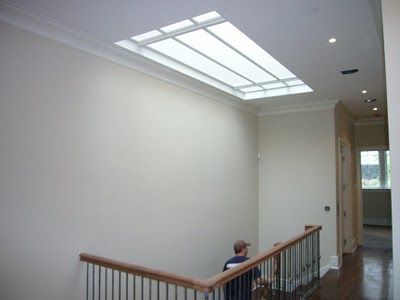 If we had to drop the ceiling down a bit,  we could fake-in a skylight? Skylights Ideas Ceilings, Fake Skylight, Skylights Ideas, Ceiling Skylight, Townhouse Kitchen, Skylight Design, Skylight Kitchen, Beautiful Objects, Quirky Art