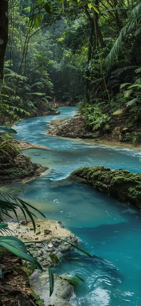 Jungle River, Jungle Landscape, Jungle Life, Nature Projects, Dream Places, Pretty Landscapes, Blue River, Beautiful Locations Nature, Fantasy Aesthetic