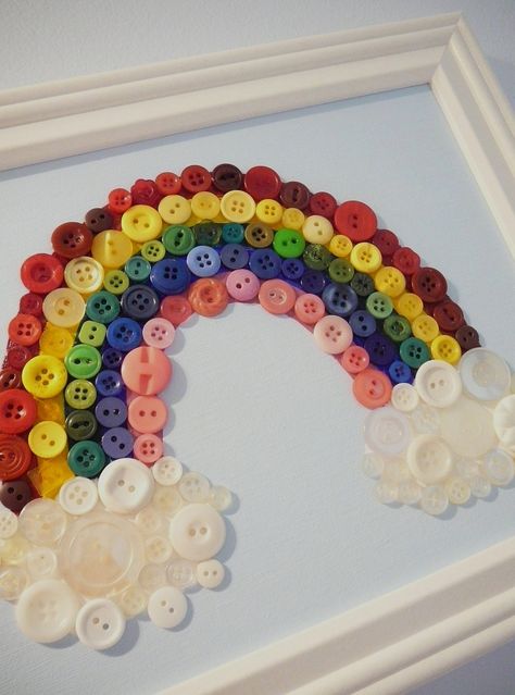 Baby Nursery Wall Art, Rainbow Button Art Wall Hanging, Button Art, Upcycled Canvas Painting Framed 8x10 Made to Order. $50.00, via Etsy. Diy With Kids, Button Creations, Baby Nursery Wall Art, Rainbow Room, Rainbow Nursery, Diy Buttons, Button Art, Button Crafts, Rainbow Baby