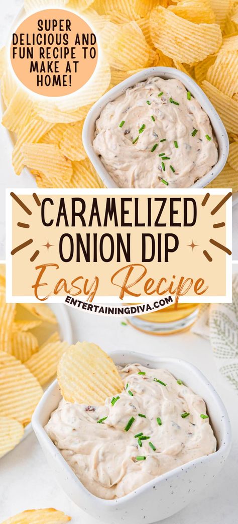 Homemade Caramelized Onion Dip (With Sour Cream) Superbowl Dips, Homemade Onion Dip, Chef Savvy, Onion Dip Recipe, Caramelized Onion Dip, Sour Cream Dip, French Onion Dip, Jello Shot, Dip Recipes Easy