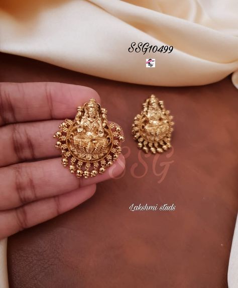 Lakshmi Studs Gold, Laxmi Devi Earrings Gold, Lakshmi Earrings Gold, Dailywear Earrings Gold Indian, 2 Gm Gold Earrings, Gold Studs Earrings Indian, Lakshmi Earrings, Earrings With Price, 22k Gold Earrings