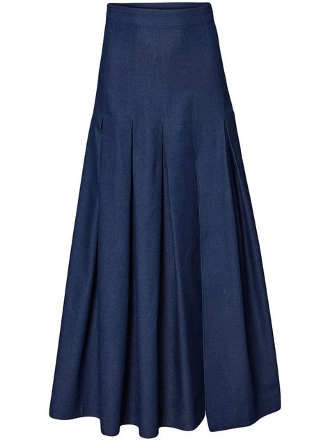 Pleated Denim Skirt, Long Pleated Skirt, Pleated Long Skirt, Skirt Denim, Pleated Skirts, Skirts For Women, Box Pleats, Carolina Herrera, Long Length