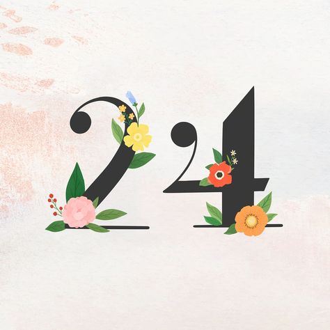 Watercolor floral number 24 vector | premium image by rawpixel.com / Aum 24 Number, Numbers Typography, Number Wallpaper, Hbd Quotes, Happy Birthday Cake Images, Logo Number, Number Design, Tropical Theme, Art Birthday