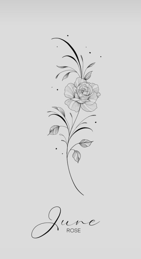 Anna K Tattoo Art, Birth Flower Rose Tattoo, June Birth Flower Tattoo With Name, June And December Birth Flower Tattoo, Bouquet Of Flowers Tattoo Design, June Birth Flower Drawing, Birth Flower June Tattoo, Rose Fine Line Tattoo Design, Birthflower June Tattoo