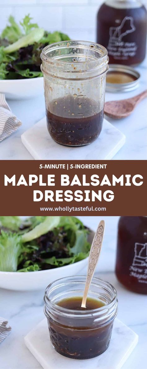 Maple Balsamic Salad Dressing is simple and quick to make with just a few ingredients, and is great on everything from salads to roasted veggies or or even on beef, chicken, fish, or pork! Salad Dressing Creamy, Balsamic Salad Dressing, Homemade Balsamic Dressing, Maple Balsamic Dressing, Balsamic Salad, Dressing Simple, Creamy Sauces, Salad With Balsamic Dressing, Maple Balsamic