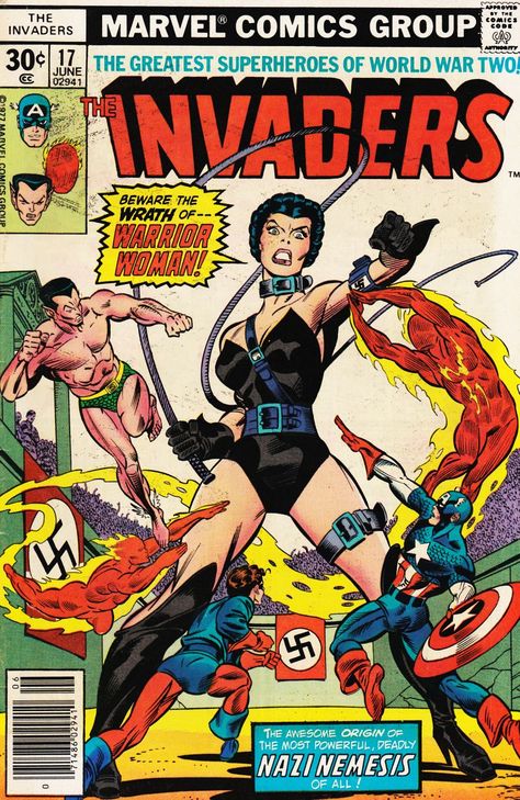 The Invaders, June. #vintage comics covers The Avengers, Comic Book, Captain America, Marvel Comics, Avengers, Comic Book Cover, Marvel, Comics, Book Cover