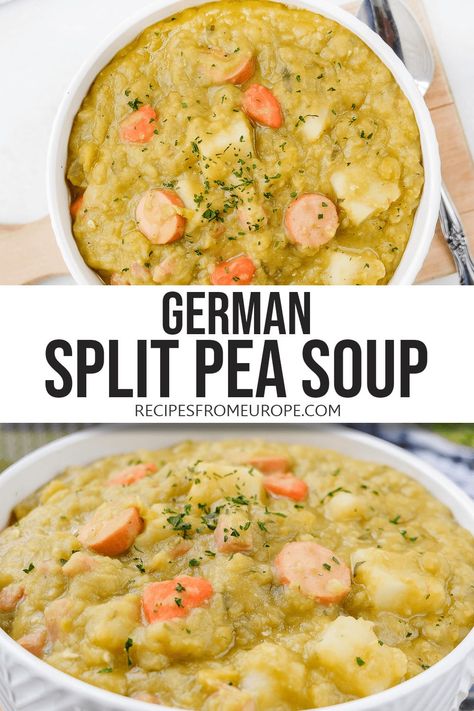 German Split Pea Soup, German Pea Soup, Split Pea Soup With Kielbasa, French Canadian Pea Soup With Ham Bone, Yellow Split Pea Recipes, German Soup Recipes, Split Pea Recipes, German Soups, German Soup