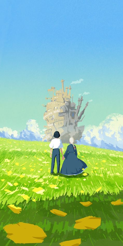 Studio Ghibli Aesthetic Howls Moving Castle, Studio Ghibli Castle In The Sky, Howls Moving Castle Background, Castle In The Sky Fanart, Howl And Sophie Wallpaper, Moving Backgrounds Wallpapers, Shiro Wallpaper, Ghibli Wedding, Ghibli Love