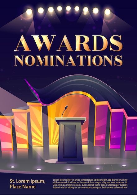 Free vector award nominations poster | Free Vector #Freepik #freevector #conference-stage #event-stage #auditorium #movie-star Award Poster, Red Carpet Awards, Confetti Background, Ceremony Design, Stage Backdrop, Sports Awards, Cartoon Posters, Islamic Posters, Place Names