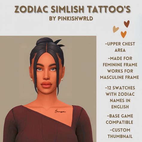 Zodiac Simlish Tattoo's by PinkishWrld | PinkishWrld on Patreon Sims 4 Simlish Tattoo, Pinkishwrld Sims 4, Maxis Match Sims 4 Cc Tattoos, Sims 4 Tattoos Maxis Match, Sims 4 Hispanic Cc, Sims 4 Cc Maxis Match Tattoo, Sims 4 Tattoo Cc Maxis Match, Sims 4 Simlish Cc, Latina Sims 4 Cc