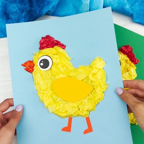 Fun Crafts For Kids - Tissue Paper Chick Craft Tissue Paper Craft, Farm Animal Crafts, Farm Craft, Flower Wall Hanging, Farm Crafts, Preschool Arts And Crafts, Preschool Art Activities, Animal Crafts For Kids, Daycare Crafts