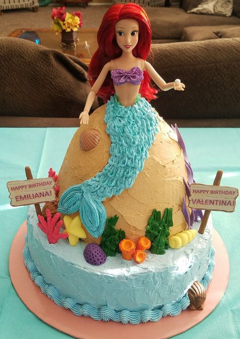 Ariel Barbie Birthday Cake, Ariel Themed Birthday Cake, Ariel Birthday Cake Diy, Diy Ariel Cake, Mermaid Birthday Cake With Doll, Mermaid Cake Barbie, Arial Birthday Cake, Mermaid Cake With Doll, Ariel Barbie Cake