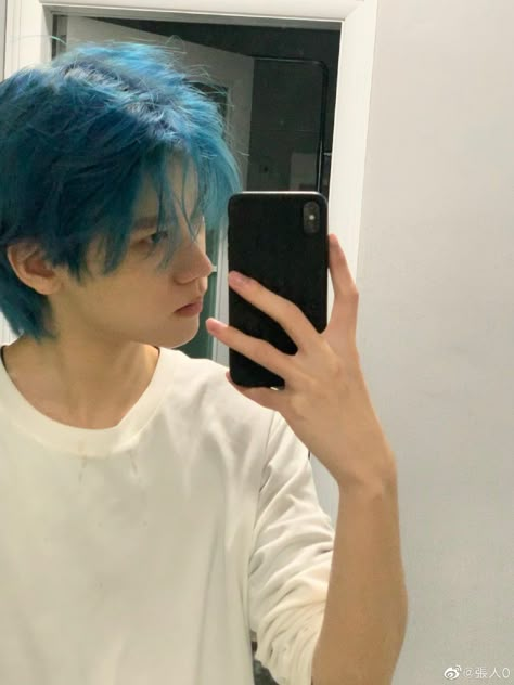 Blue Hair, Mirror, Hair, Blue, White