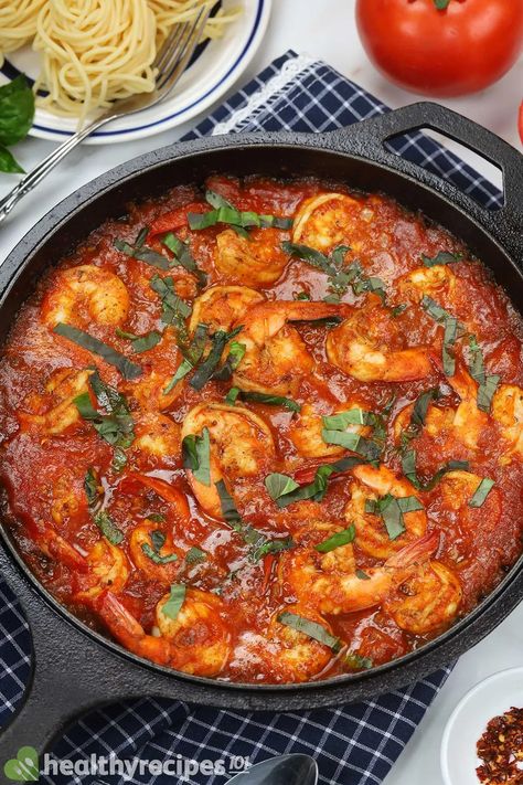 This shrimp marinara recipe is one of our favorite pasta dishes. It features al-dente pasta laden with the classic marinara sauce and plump shrimp. Seafood Spaghetti Marinara, Shrimp Newburg, Classic Marinara Sauce, Seafood Marinara, Shrimp Marinara, Shrimp Mozambique, Shrimp Spaghetti, Marinara Recipe, Pasta Making