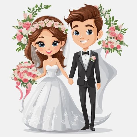 Wedding Cartoon Images, Wedding Cartoon, Anniversary Images, Bride And Groom Cartoon, Wedding Couple Cartoon, Wedding Artwork, Wedding Caricature, Baby Photo Frames