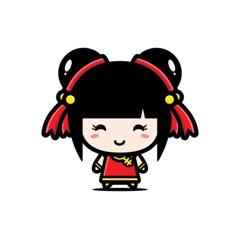 Design of a cute chinese girl character ... | Premium Vector #Freepik #vector #hand #girl #character #cartoon Chinese Cartoon Characters, Asian Cartoon Characters, Chinese Girl Drawing, Cute Chinese Girl, China Cartoon, Art And Craft Images, Japan Cartoon, Girl Drawing Easy, Chinese Illustration