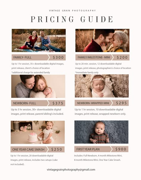 Mini Session Pricing Guide, Family Photography Price List, Photography Packages Ideas, First Time Photographer, Mini Photo Session Pricing, Pricing Photography Sessions, Photoshoot Package Prices, Event Photography Pricing, Photo Shoot Price List