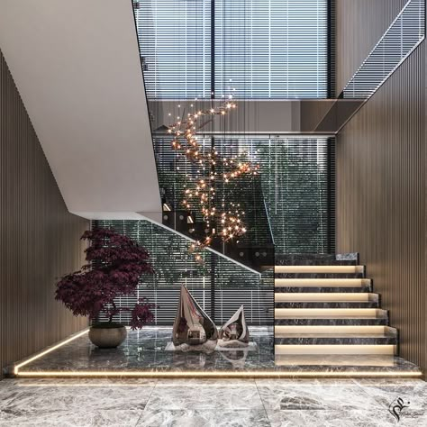 Double Height Entrance Foyer Ceiling Design, Adaptable Architecture, Luxury Stairs, تحت الدرج, Staircase Interior, Staircase Interior Design, Luxury Staircase, Modern Stair Railing, Staircase Design Modern