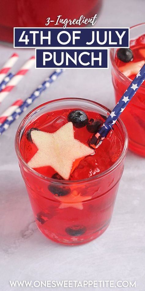 Easy 4th of July Punch Recipe: Non-Alcoholic | One Sweet Appetite Forth Of July Non Alcoholic Drinks, Fourth Of July Mocktails Non Alcoholic, 4th Of July Party Punch For Kids, Alcoholic 4th Of July Drinks, Memorial Day Punch Non Alcoholic, Memorial Day Punch Alcohol, Easy Red Punch Recipe, Fourth Of July Punch Non Alcoholic, 4th Of July Beverages Non Alcoholic