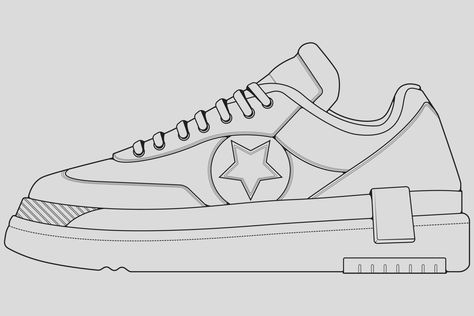 Trainers Drawing, Trainer Template, Sneaker Outline, Illustration Poses, Sneakers Drawing, Flowers Shoes, Fashion Illustration Poses, Flat Pattern, Year 8