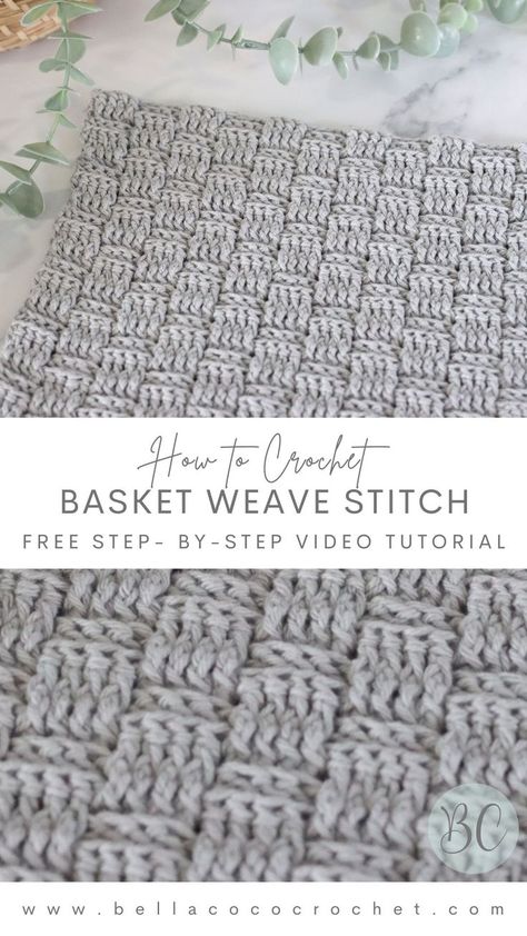 Learn how to crochet the basket weave stitch Basket Weave Stitch Crochet, Basket Weave Crochet Blanket, Crochet Basket Weave, Types Of Knitting Stitches, Basket Weave Stitch, Basket Weave Crochet, Bella Coco, Crochet Storage Baskets, Basketweave Stitch