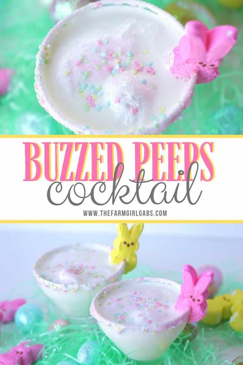 As you hang with your "peeps" this Easter holiday, serve up a Buzzed Peeps Easter Cocktail and toast all the good things. This easy cocktail is a sweet ending for your Easter dinner menu. Easter Cocktail Recipes, Party Decorations For Adults, Easter Cocktail, Peeps Recipes, Easter Drink, Easter Dinner Menus, Easter Cocktails, Cherry Vodka, Peeps Easter