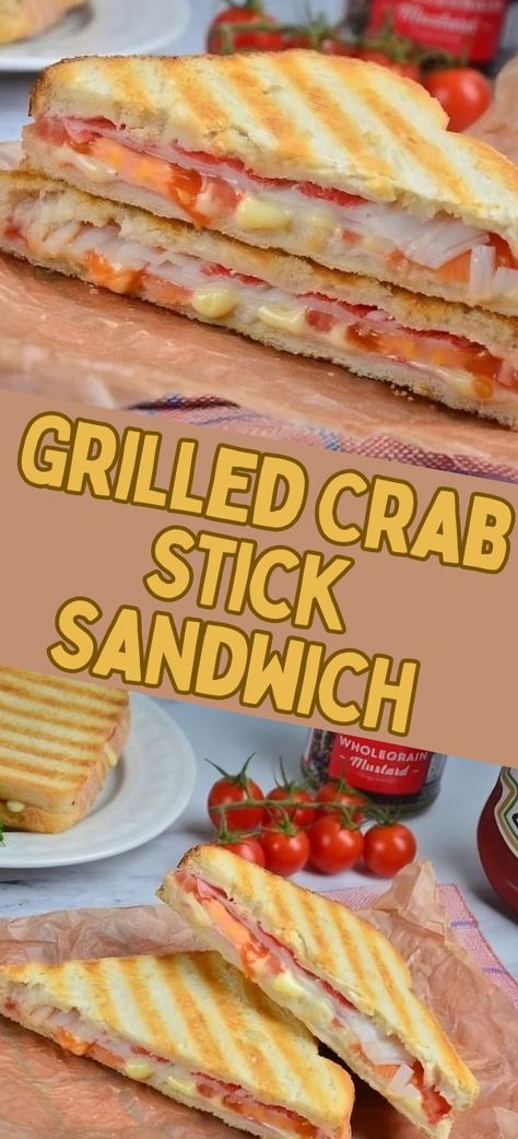 Grilled Crab Stick Sandwich Crabsticks Recipe, Cheesy Bacon Chicken, Grilled Crab, Gourmet Toast, Crab Sticks, Tuna Melt Sandwich, Shortcrust Pastry Recipes, Tomatoes And Cheese, Crab Sandwich