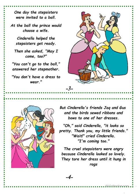 Cinderella (a fairy tale) - English ESL Worksheets for distance learning and physical classrooms Cinderella Story For Kids, Cinderella Story Book, Short Fairy Tales, Cinderella Fairy Tale, Reading Cards, Fairytale Stories, Short Stories For Kids, A Cinderella Story, English Story