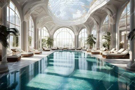 Premium AI Image | A luxury indoor swimming pool surrounded by windows Luxury Indoor Swimming Pool, Luxury Pools Indoor, Indoor Swimming Pool, Dream Life House, Indoor Swimming, Indoor Swimming Pools, Pool Patio, Pool Houses, Pool House