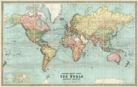 Bartholomew's chart of the world on Mercator's projection (1914), vintage map illustration. Original public domain image from Digital Commonwealth. Digitally enhanced by rawpixel. | free image by rawpixel.com World Map Poster, Europe Map, Detailed Map, Illustrated Map, Historical Maps, Vintage Maps, Travel News, Map Painting, Vintage Map