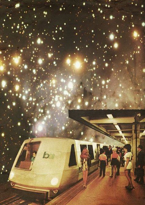 Space Train, Between Two Worlds, Surreal Collage, Psy Art, Night Art, Retro Futurism, Surreal Art, Art Plastique, Collage Art