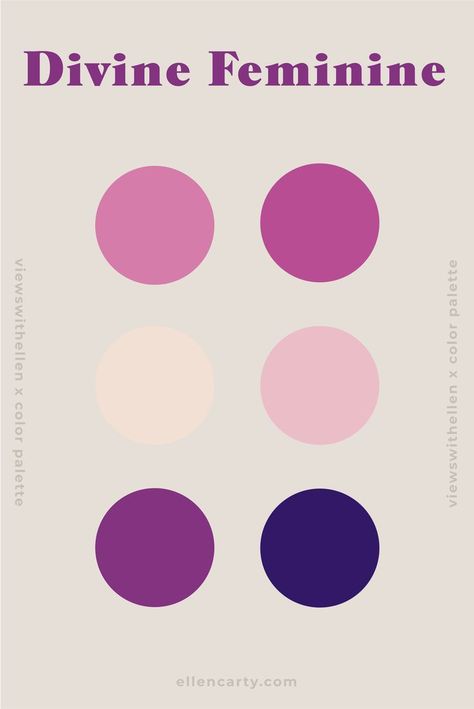 Divine Feminine inspired color palette for branding, web design, product packaging, visual identity, and wardrobe. Feminine Colors Palette, Divine Feminine Color Palette, Feminine Color Scheme, Color Palette Feminine, Color Palette For Branding, Feminine Color Palette, Pantone Color Chart, Flat Color Palette, Pantone Colour Palettes