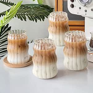 2 Pcs/3 Pack Ribbed Wavy Retro Drinking Glasses Latte Cups Glassware Glasses Cups for Tea Milk Whiskey Coffee Bar Accessories Coffee Cup Aesthetic, Ribbed Glassware, Coffee Bar Accessories, Cup Aesthetic, Glass Cup Set, Vintage Drinking Glasses, Coffee Glasses, Glassware Drinking, Smoothie Cup