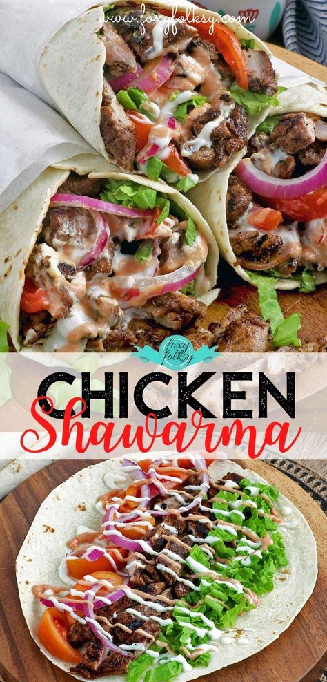 Chicken Shawarma Wrap Recipe, Chicken Schwarma Recipe, Schwarma Recipe, Grilled Chicken Shawarma, Shawarma Sauce, Chicken Shawarma Wrap, Garlic Sauce For Chicken, Foxy Folksy, Chicken Shawarma Recipe