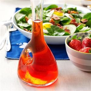 Homemade Strawberry Vinegar Recipe -Sweet and sour, this easy strawberry vinegar makes a great summer salad dressing. —Mary Hise, Cocoa, Florida Crunchy Stuff, Strawberry Vinegar, Cocoa Florida, Vinegar Salad, Homemade Dressings, Flavored Vinegars, Strawberry Vinaigrette, Savory Sides, Vinaigrette Salad