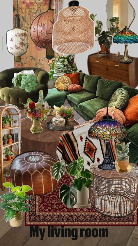 Boho, old fashioned, exotic, colorful, artsy living room style Brick Wall Interior Living Room, Homey Living Room, Living Room 2024, Design My Room, Moroccan Interior Design, Brick Interior Wall, Earthy Home Decor, Eclectic Boho, Eclectic Living