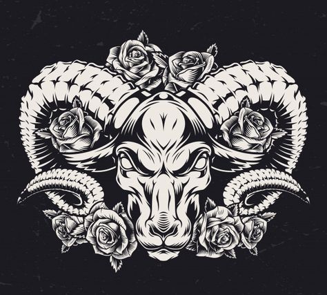 Monochrome aggressive ram tattoo concept | Premium Vector #Freepik #vector #logo #flower #vintage #animal Aries Ram Tattoo, Tattoo Homme, Arte Aries, Ram Tattoo, Aries Art, Throat Tattoo, Cool Tattoo Drawings, Vintage Template, Aries Tattoo