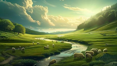 Green Pastures and Still Water Inspired by Psalm 23 Green Pastures Still Waters, Inspirational Digital Art, Green Pastures, Photography Movies, Serene Landscape, Green Pasture, Photography Games, Psalm 23, Prayer Board