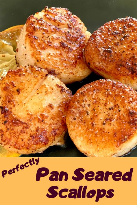 Pan Seared Scallops is quick and easy and delicious. To perfectly sear scallops cook them quickly in a blazing hot pan and basting them with butter. We show you how, step by step, in 10-minutes! #searedscallops #scallops #seafood #pansearedscallops #seafoodrecipes #shellfishrecipes #shellfish #15minutemeals #summerrecipes #fathersdaymeals #fathersdayrecipes Perfect Seared Scallops, How To Pan Fry Scallops, How To Fry Scallops, Sauteed Scallops Recipes, Sea Scallops Seared, Pan Seared Scallops Easy, Pan Fried Scallops Recipes, Cooking Scallops On The Stove, Seared Scallops Cast Iron