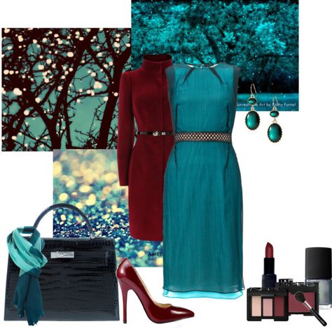 "Teal Contest Entry" by the-syrene ❤ liked on Polyvore Teal And Burgundy Outfit, Deep Teal Outfit, Teal Blue Outfit, Teal Dress Outfit, Burgundy Dress Outfit, Bronze Autumn, Teal Outfit, Slip Skirt Outfit, Rich Winter