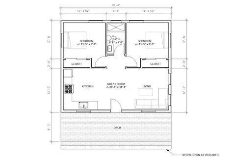 30x25 House Plans, Plan Studio, Custom House Plans, Floor Plan With Dimensions, House Design Drawing, Cabin Floor, Custom Home Plans, Small House Floor Plans, Floor Plan Drawing