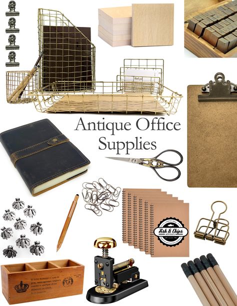 Work in Vintage Style #vintagestyle #antiquegirl #officesupplies #homeoffice #rusticalltheway Modern Vintage Office Decor, Vintage Desk Accessories, Vintage Cubicle Decor, Vintage Desk Organizer, Vintage Classroom, Vintage Office Ideas, Vintage Office Aesthetic, Garden Bedroom Ideas, Antique Office Decor