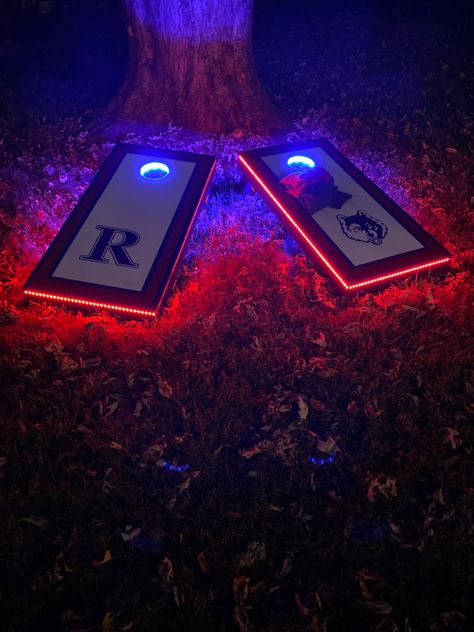 Cornhole boards we built including led lighting. Halloween Corn Hole Boards, Halloween Rager, Halloween Cornhole, Cornhole Boards Designs, Corn Hole Boards, Corn Hole, Cornhole Boards, Board Design, Led Lighting