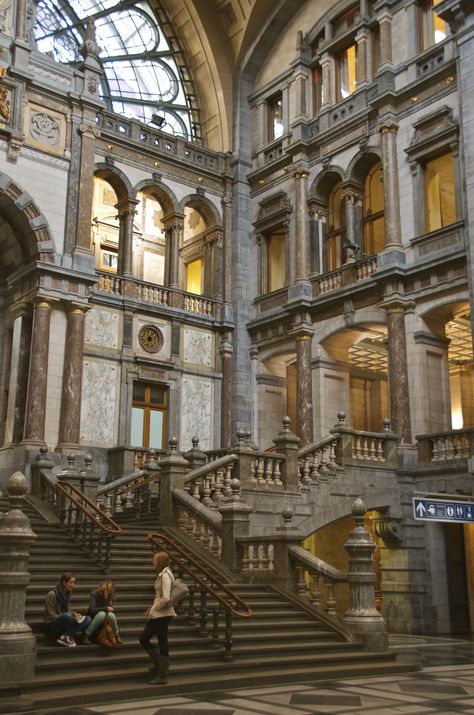 Antwerp train station Aesthetic Train Station, Grand Central Station Aesthetic, Random Architecture, Antwerp Belgium Aesthetic, Paris Train Station Aesthetic, Antwerp Train Station, Amazing Locations, Environment References, Venue Design