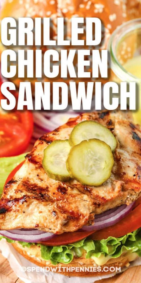 This Grilled Chicken Sandwich recipe is super simple and results in the perfect sandwich! Serve with sweet potato fries and garlic aioli for your next backyard BBQ! #spendwithpennies #grilledchickensandwich #recipe #easy #best #chickenbreast Chicken Breast Sandwich Recipes, Classic Coleslaw Recipe, Grilled Chicken Sandwich Recipes, Grilled Chicken Burgers, Chicken Breast Sandwich, Grilled Chicken Sandwich, The Perfect Sandwich, Chicken Sandwich Recipe, Perfect Sandwich