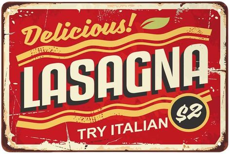 Lasagna Tin Sign,Try Italy Delicious Food Vintage Metal Tin Signs for Cafes Bars Pubs Shop Wall Decorative Funny Retro Signs for Men Women 8x12 Inch Pasta Menu, Vintage Italian Posters, Family Dinner Night, Retro Signs, Food Vintage, Playful Typography, Printable Wall Collage, Italian Cafe, Cafe Sign