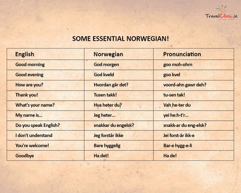 It’s always good to know a few things in all #languages. It keeps you safe and eases your travel. Here’s a helping hand to make sure you have some basic Norwegian in place. #TravelClinic #SomeEsentialNorwegian #Norwegian Norwegian Words And Meanings, Learning Norwegian Aesthetic, Norwegian Names, Norwegian Sayings, Norwegian Alphabet, Learning Norwegian, Norwegian Language, Norway Language, Language Tips